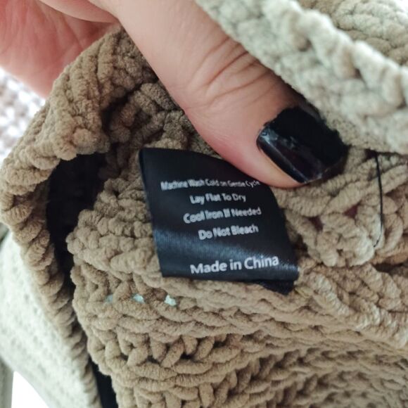 POL Chunky Knit Sz L Colorblock Sage Green Chenille Oversized Cowl Neck Sweater - Picture 11 of 11